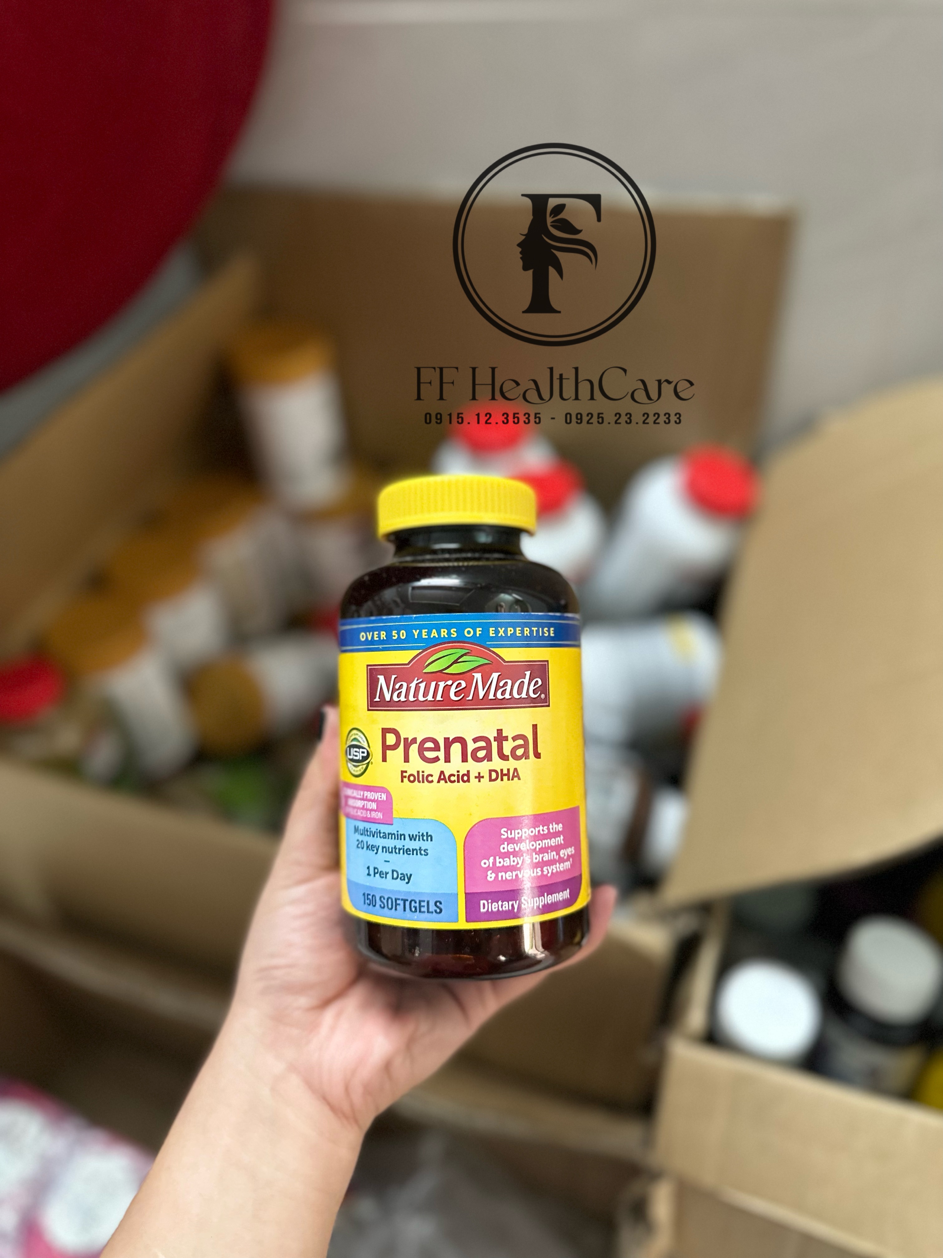 Vitamin Bầu Prenatal Mỹ mẫu mới Acid Folic + Dha Nature Made- Cung cấp vi khoáng chất cho mẹ và bé