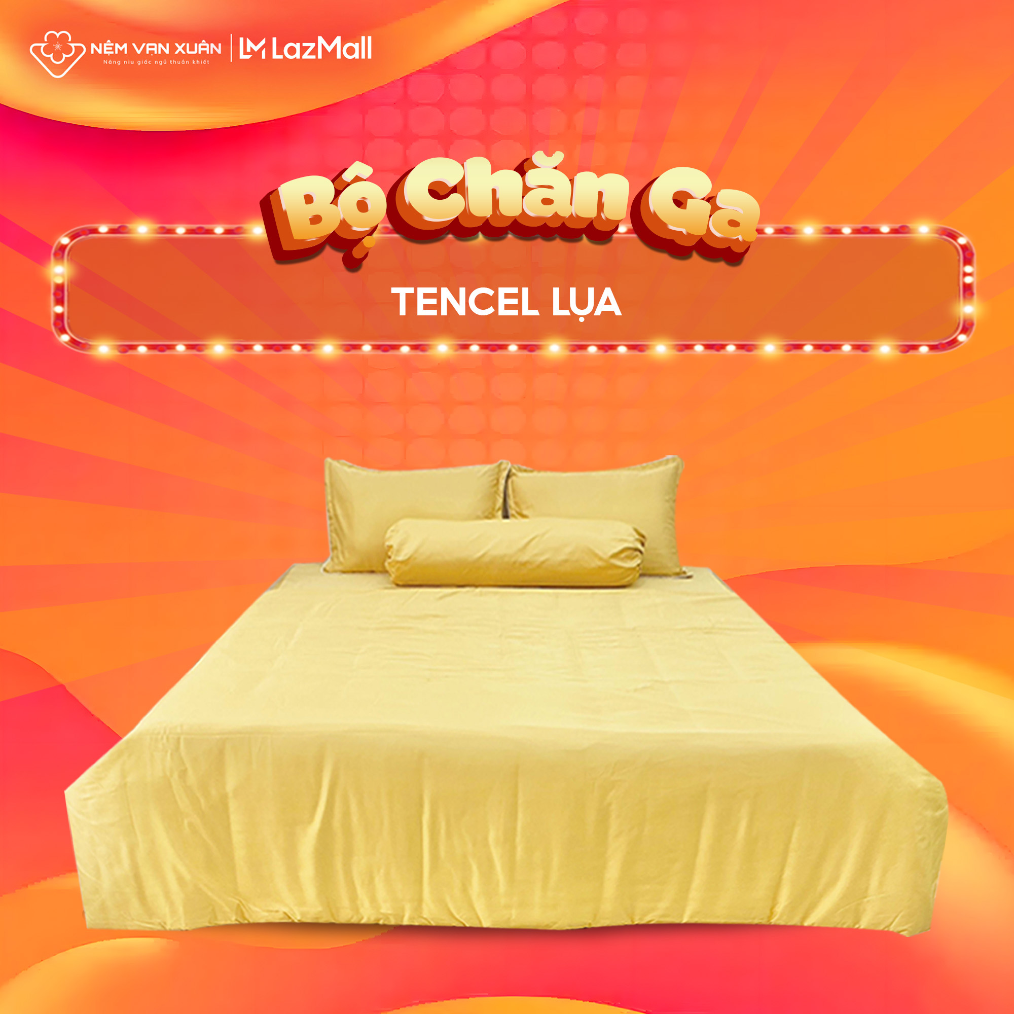 Bộ chăn ga Tencel 50% Tencel cao cấp và 50% Cotton Thoáng Mát Thiết Kế Đơn Giản Sang Trọng Vàng Tươi