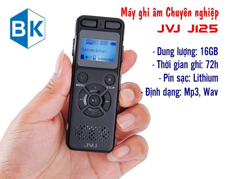 Máy ghi âm Chuyên nghiệp JVJ J125 16GB Chính hãng chuyên dụng cho các nhà Báo Phóng viên học tập và giải trí tiện lợi
