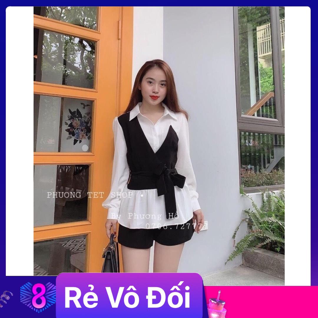 Sét áo sơ mi cute kate lụa kèm quần đùi chất kaki thái freesize 1 màu
