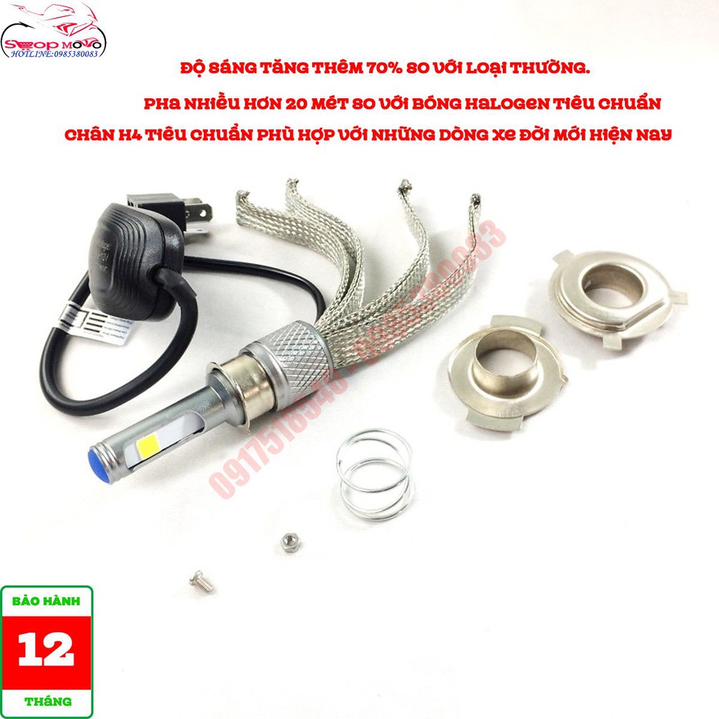 Đèn pha led m02j chân h4 râu tản nhiệt siểu sáng