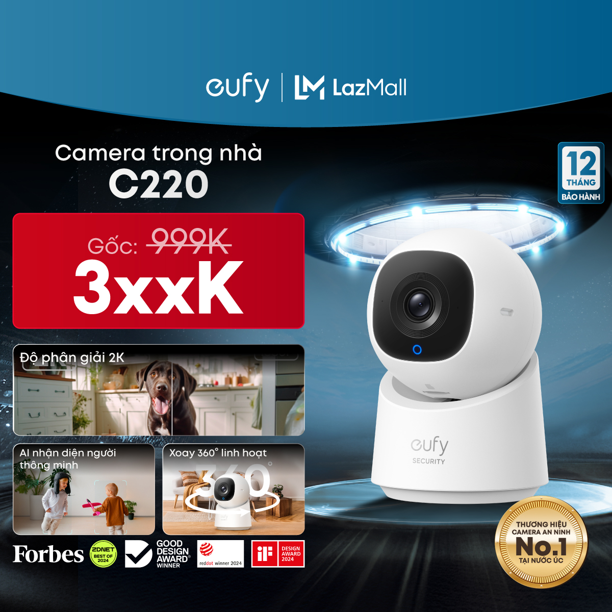Camera trong nhà Eufy Indoor C220 - Hàng chính hãng - Bảo hành 12 tháng