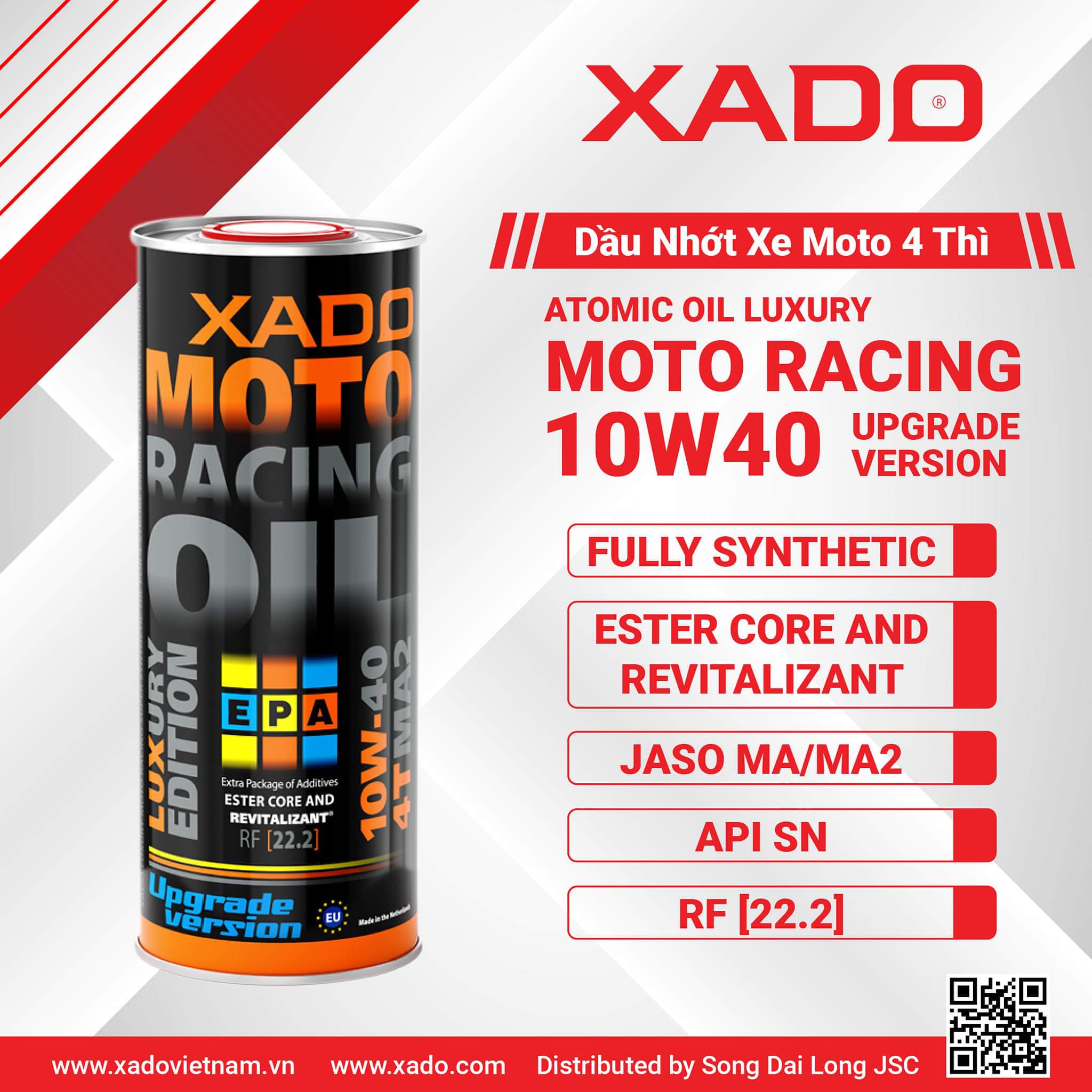 Dầu nhớt tổng hợp cao cấp Xado Racing 10W40 New Version (RF 22.2) - Xado 22.2 - Xado 22,2
