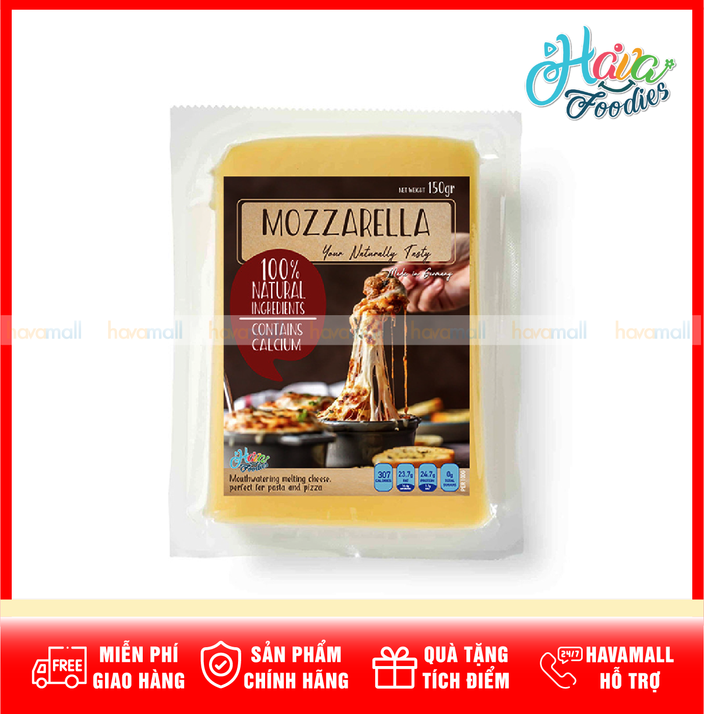 Phô mai mozzarella kéo sợi làm bánh đồng xu gói 500gr – mozzarella cheese 45% fidm