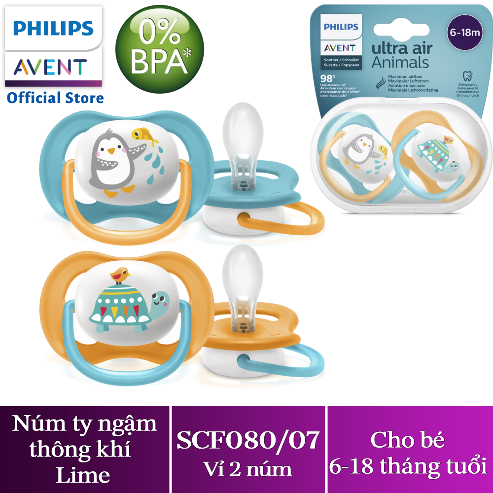 Philips Avent núm ty ngậm thông khí 6-18 tháng, vỉ đôi SCF080/07