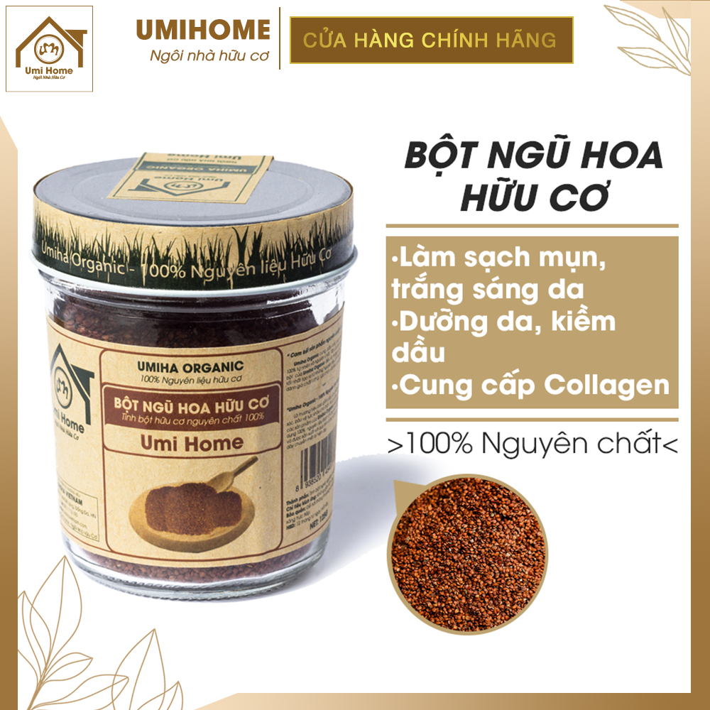 Bột Đắp Mặt Hạt Ngũ Hoa hữu cơ Umihome 135g nguyên chất - Làm đẹp thiên nhiên dùng đắp mặt nạ, dưỡng da, loại bỏ mụn và giúp da trắng mịn hiệu quả