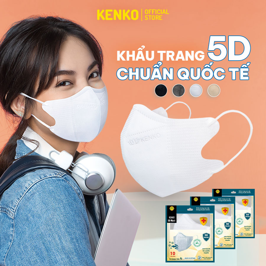 Combo 50 Cái Khẩu Trang 5D Y Tế 3 Lớp Lọc Kháng Khuẩn KENKO Chống Nắng Bụi Mịn Tia UV400