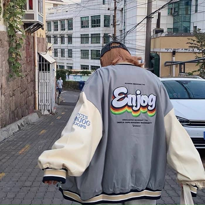 Áo KhOác Dù Nam Nữ Kiểu Dáng BomBer Nút Bấm In ENJob Mới Về-TP
