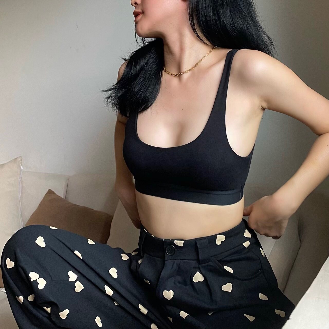 Áo ba lỗ cotton huyenmay - ba lỗ đen