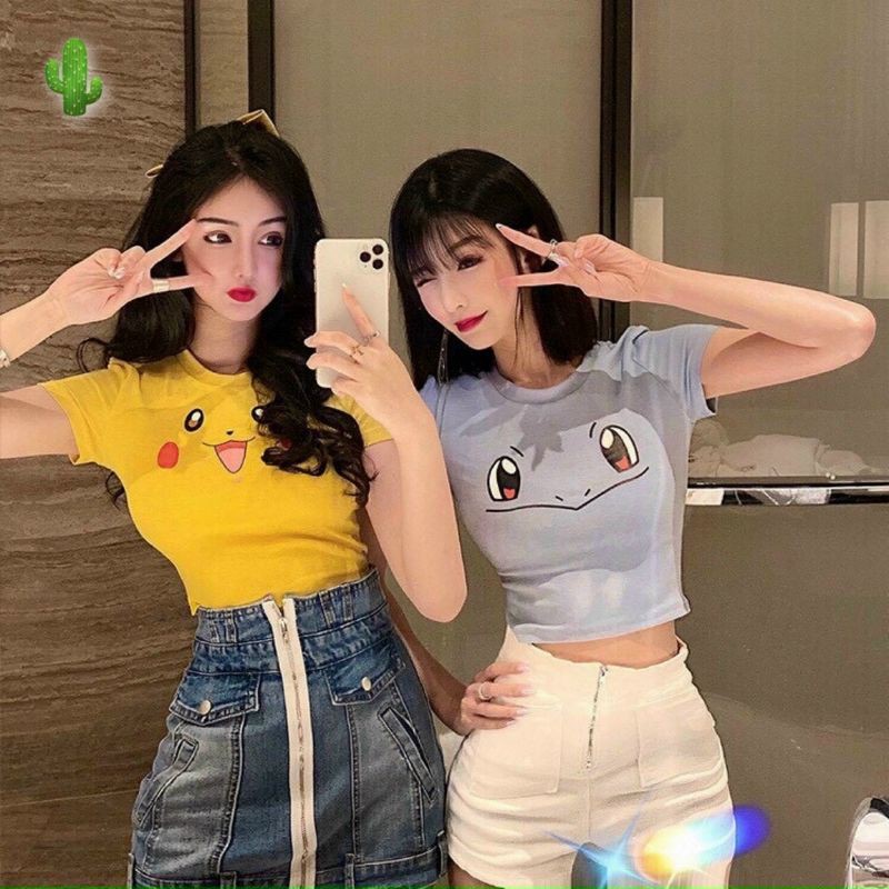 🎀🎀 Áo croptop hình pikachu siêu cưng thun borip mềm mịn💖💖