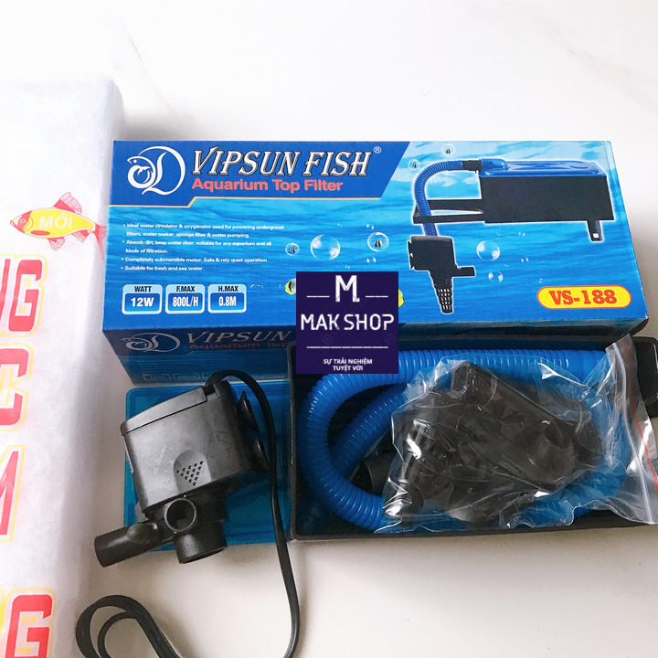 Trọn Bộ Máy Bơm Lọc Nước Hồ Cá Cảnh 12W VS-188, RS, AA-188 Gồm Máng Lọc, Bông Lọc, Dây Ống Đầy Đủ, Về Xài Ngay