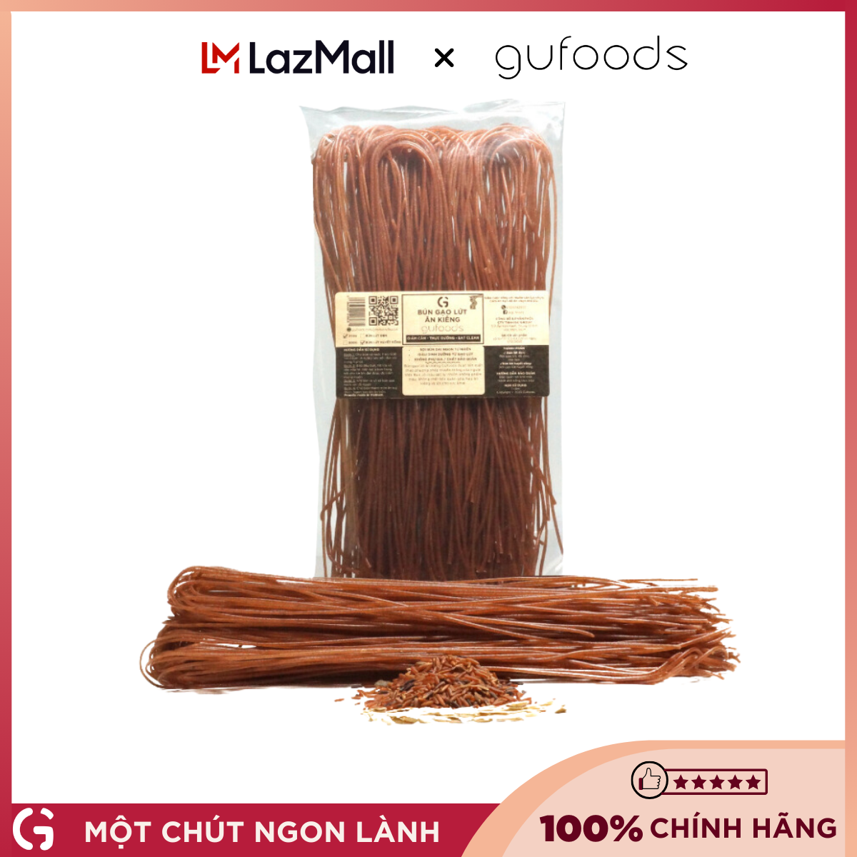 Bún gạo lứt huyết rồng ăn kiêng GUfoods (500g) - Dai ngon, Kết hợp đa dạng món, Eat clean, Thực dưỡng, Thuần chay