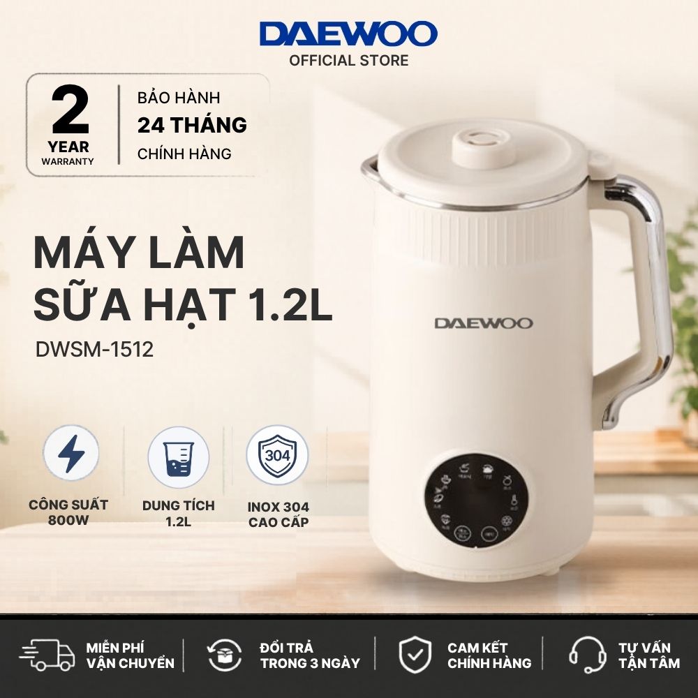 Máy Làm Sữa Hạt Daewoo 1.2L, tặng Cẩm Nang 50 Công Thức - Máy Xay Nấu Đa Năng BH 2 năm