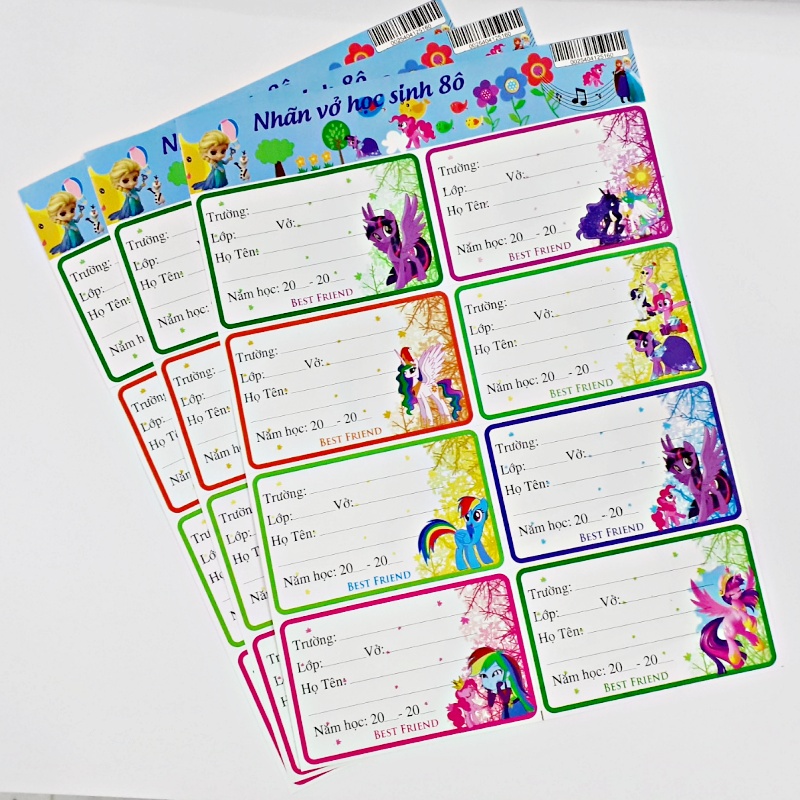 Nhãn vở học sinh - Tệp 24 nhãn, sẵn keo dán, bóc dính