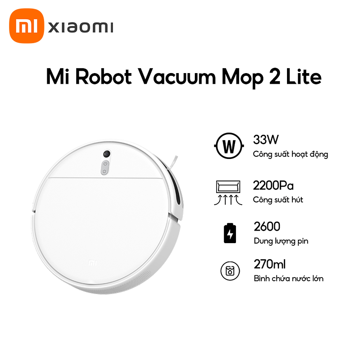 Robot hút bụi lau nhà Xiaomi Robot Vacuum Mop 2 Lite - Chính Hãng - Bảo hành 12 tháng