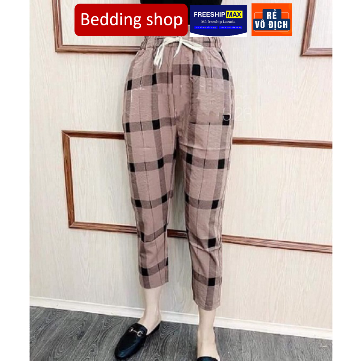 Quần baggy nữ, quần kẻ caro nữ, quần kẻ caro baggy đũi hàn trẻ trung năng động