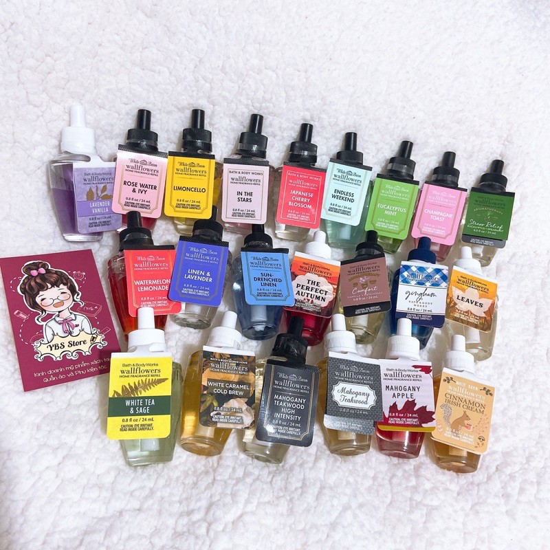 {Bill Mỹ} 1 chai Tinh dầu xông phòng Bath & Body Works Wallflower Home Fragrance Refills 24ml, có nhiều mùi thơm lắm!