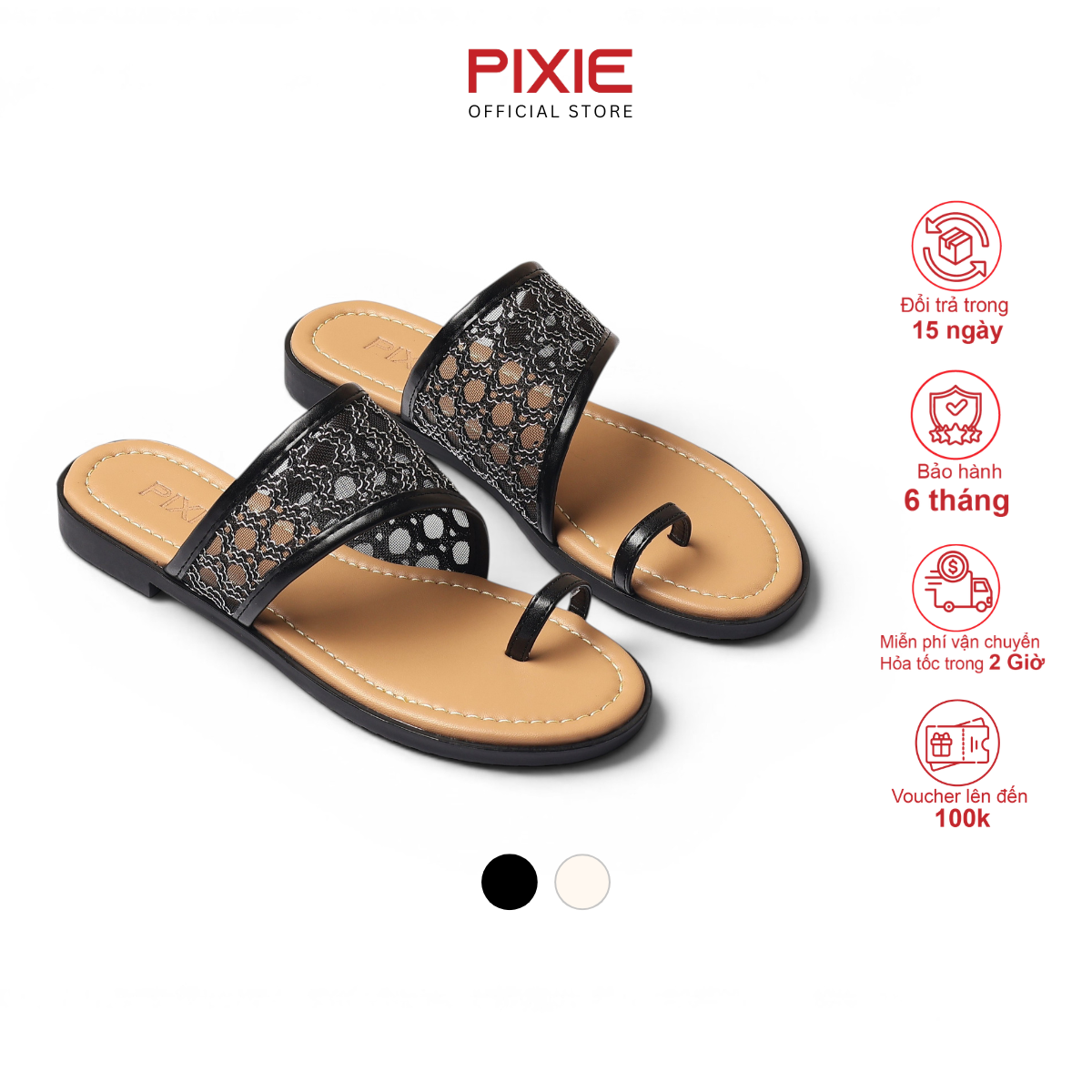 Dép Bệt Nữ Xỏ Ngón Quai Vải Lưới Thời Trang Pixie H469