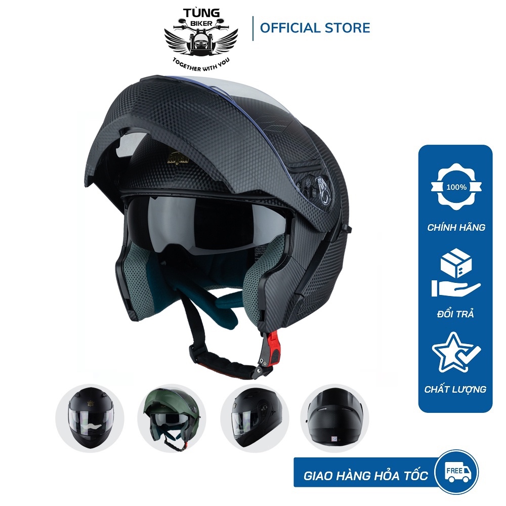 Mũ bảo hiểm fullface royal m179 vân carbon - mũ lật cằm 2 kính