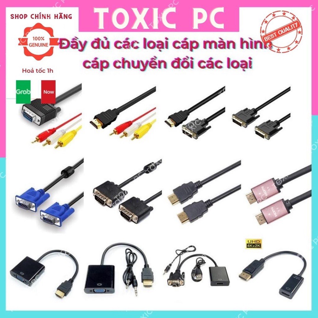 Các loại cáp màn hình vga, hdmi, dvi, dp, cáp chuyển hdmi to vga, displayport, dvi, hdmi