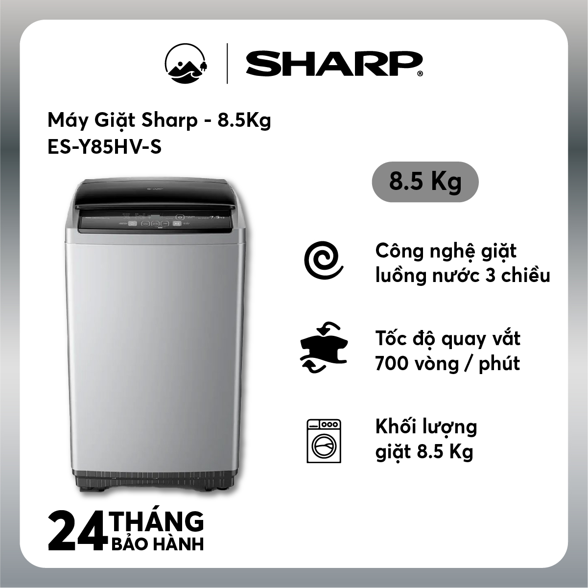 Máy giặt sharp 8.5kg es-y85hv-s