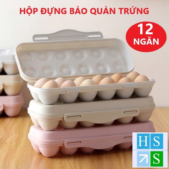 HỘP ĐỰNG TRỨNG (12 quả) Khay nhựa bảo quản trứng để tủ lạnh có nắp chống đổ (Mầu ngẫu nhiên) - HS Shop Thủ Đức