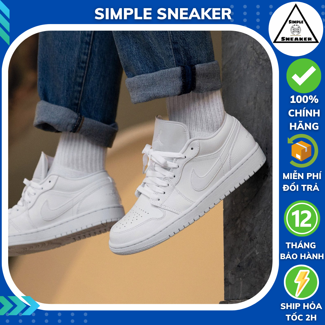 Giày nike jordan 1 all white chính hãng -simple sneaker- nike air jordan 1 cổ thấp màu trắng dv0990-111
