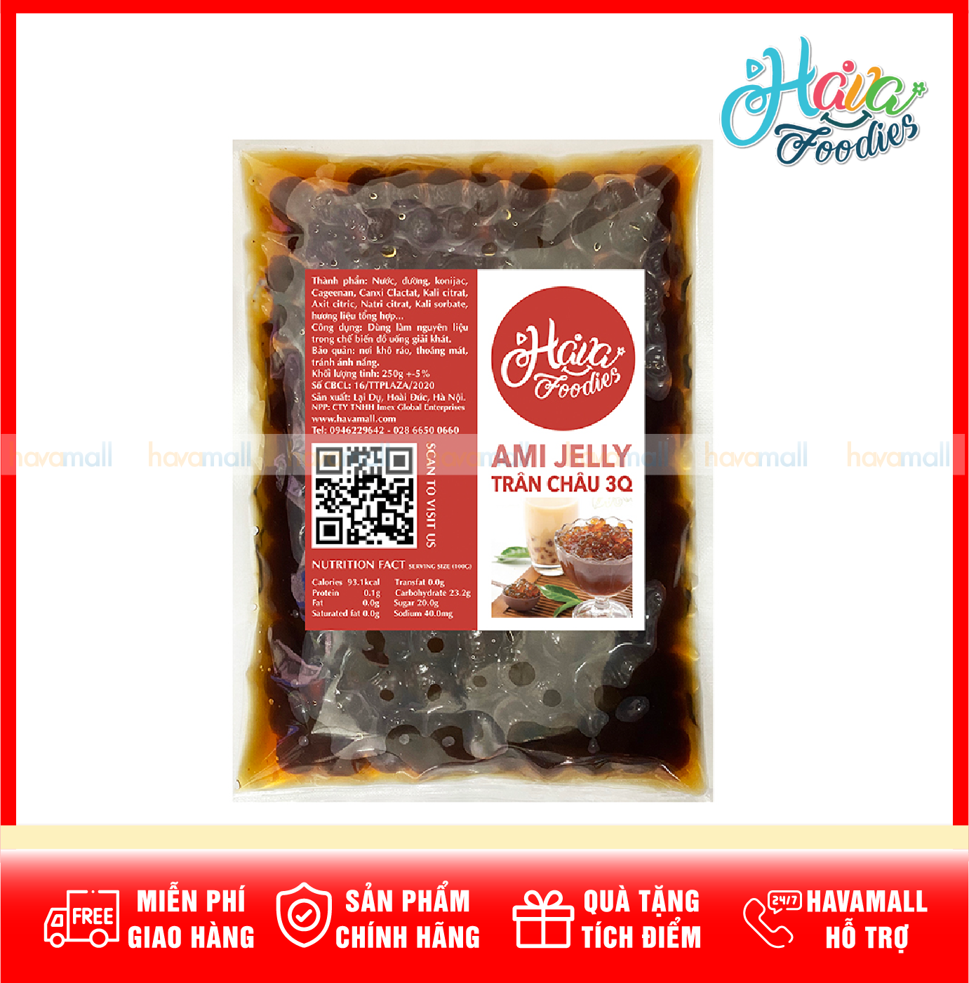 Thạch Trân Châu 3Q Vị Caramel Havafoodies Túi 250g