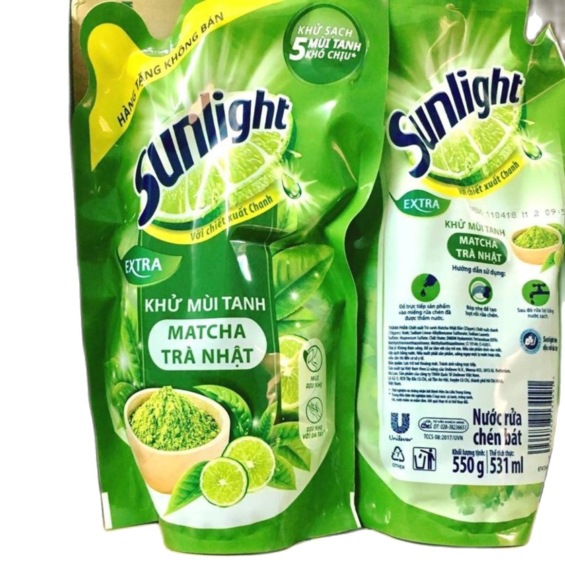 Bộ 2 bịch nước rửa chén Sunligt Macha trà xanh 550gx2