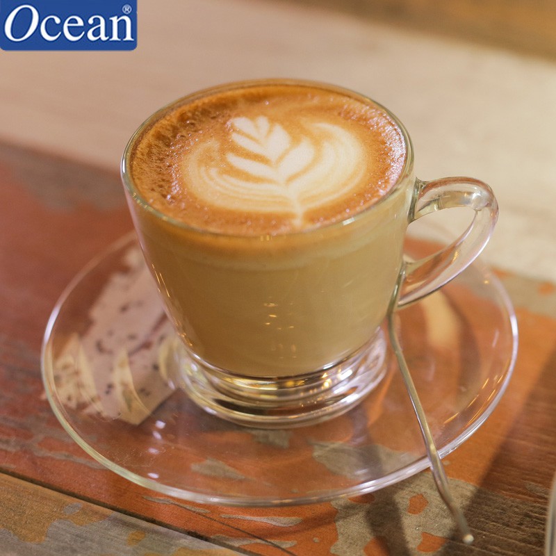 Bộ 6 tách ly cốc trà nóng + 6 đĩa thủy tinh thái lan kenya ocean 1641+1671cao cấp