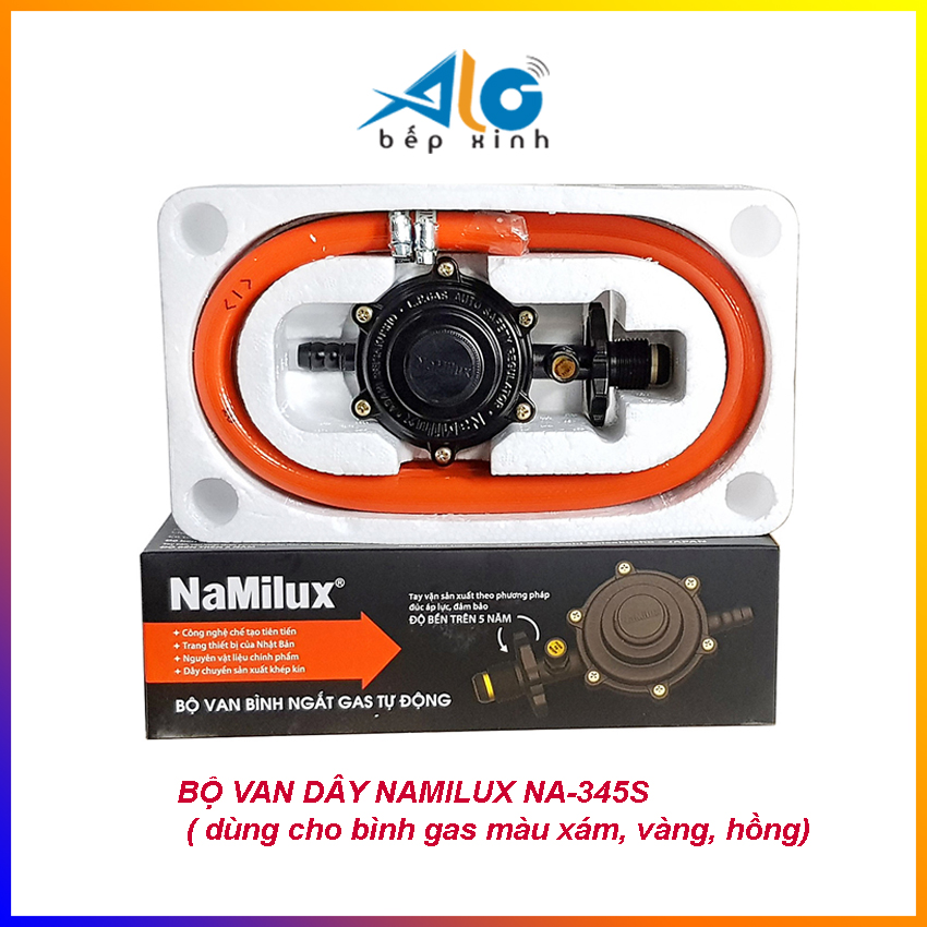 Bộ van dây gas ngắt gas tự động Namilux NA-345S + 1.4m dây ga + 2 cổ dê inox - 345S - An toàn - Alo Bếp xinh
