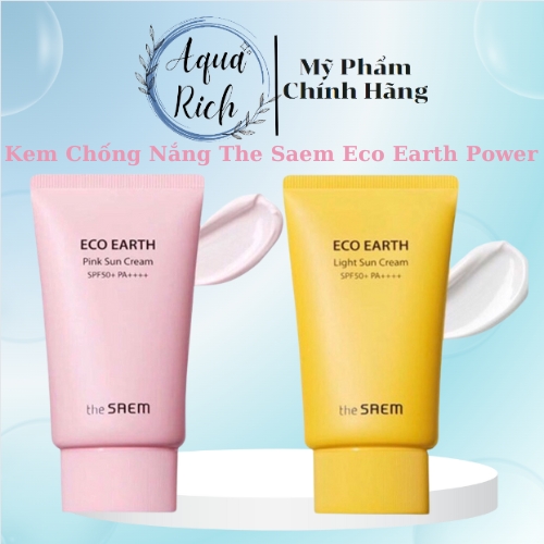 Kem Chống Nắng The Saem Eco Earth Power Pink Sun Cream SPF50+ PA++++ Hồng/Vàng 50g