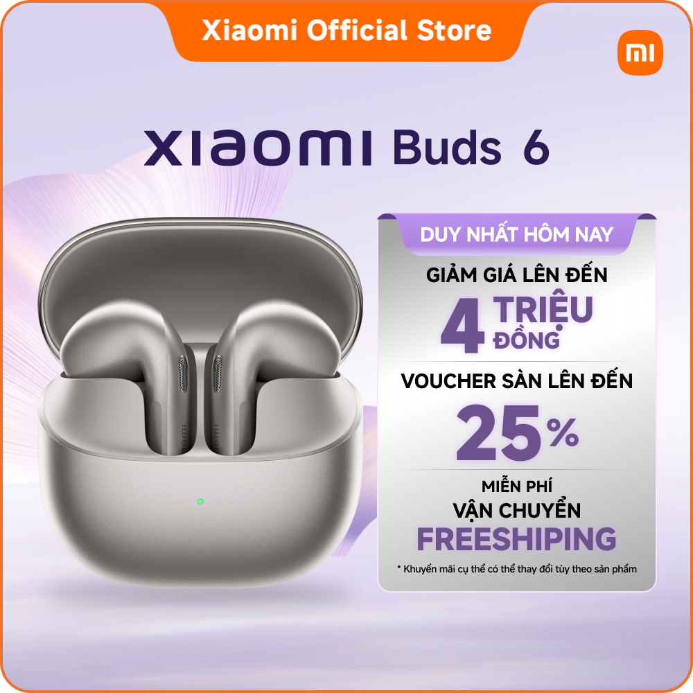 Tai nghe bluetooth Xiaomi Buds 6 | Thiết kế bán trong tai công thái học cho sự thoải mái vượt trội | Củ loa ba nam châm mạ vàng 11mm mang lại âm thanh chi tiết | Chống ồn kép được nâng cấp cho cuộc gọi và thưởng thức âm thanh
