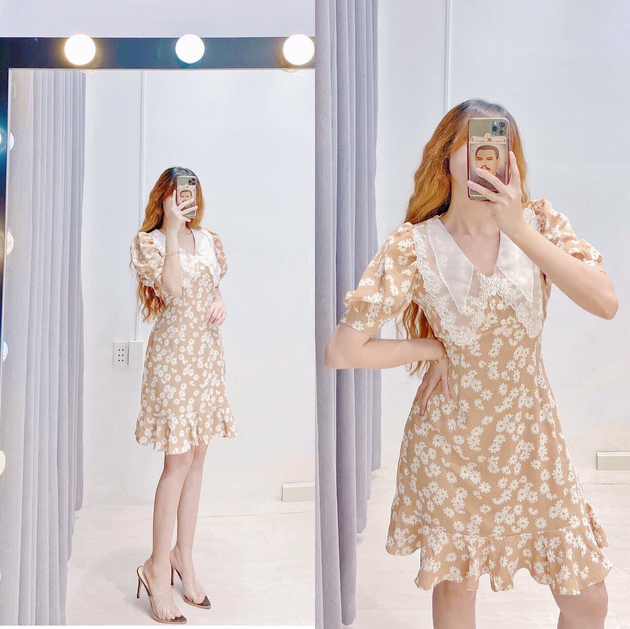 [HCM]Đầm cổ bèo cá tay búp họa tiết hoa cúc họa mi cực đẹp #damcuchoami