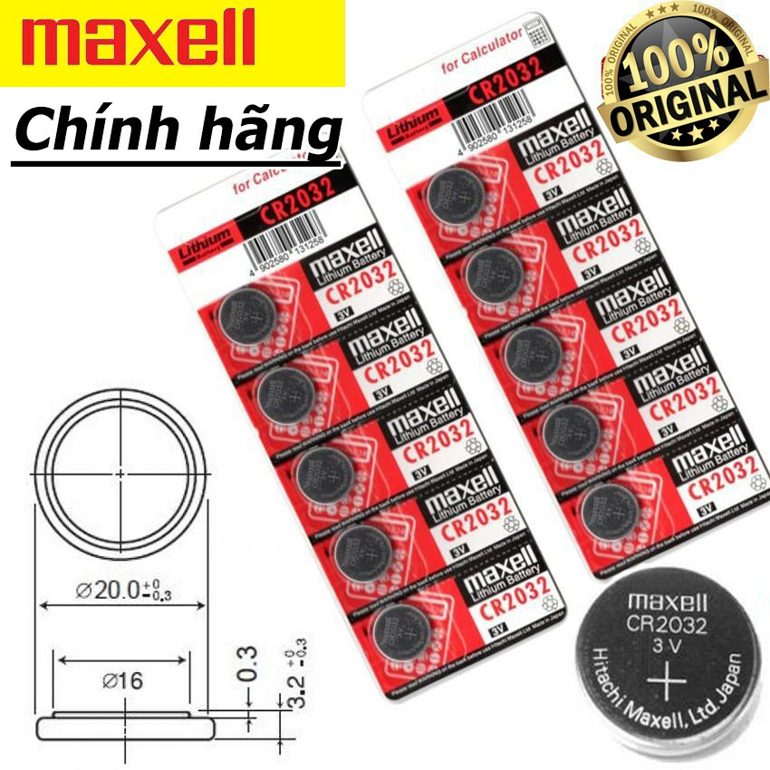Vỉ 5 viên Pin Maxell CR2032 Lithium 3V dùng cho các thiết bị điện tử