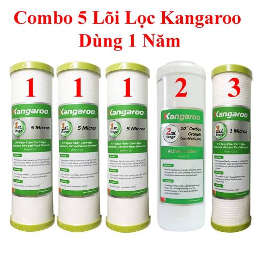 Lõi lọc nước kangaroo chính hãng- combo 5 lõi lọc nước kangaroo gồm bộ 123 và 2 lõi số 1