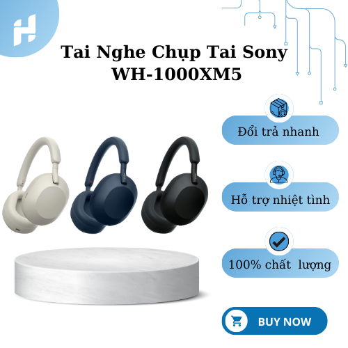 Tai Nghe Chụp Tai Sony WH-1000XM5 Không Dây Cao Cấp, Bluetooth 5.2. Sạc Nhanh, Chống Ồn, Tích Hợp Micro, Chất Lượng Âm Thanh To Và Rõ Ràng