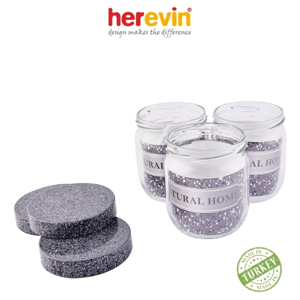 Bộ 3 Hũ Thủy Tinh Herevin Tròn Trơn Nắp Xám 425ml - HEHU139357-205