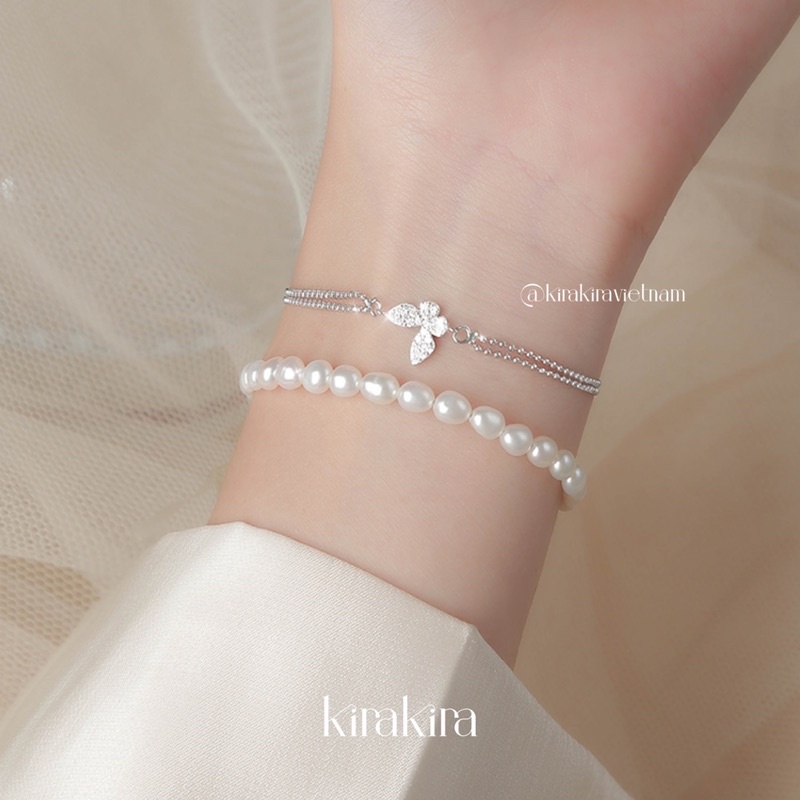 Lắc tay đôi dây charm bướm và hạt trai Dottie Butterfly