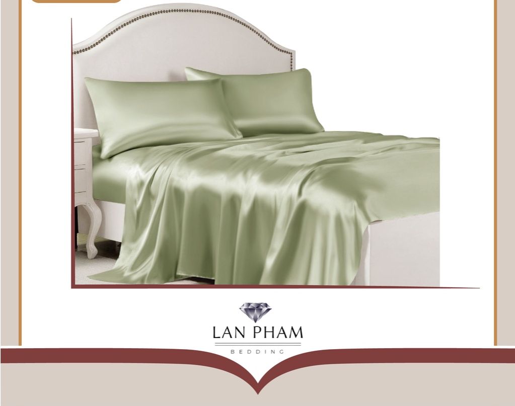 (Loại 1) Ga Giường Phi Lụa Lan Pham Bedding Giá Tận Gốc Bao Bì Đẹp Chất Mát Mềm Mịn - Màu Xanh Mạ Non