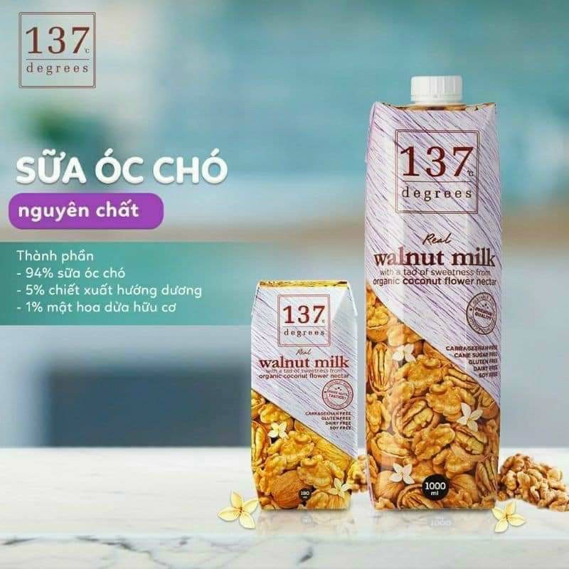 Sữa hạt óc chó Thái Lan dinh dưỡng nguyên chất 137 Degrees tốt cho sức khỏe hộp 1000ml loại không đường