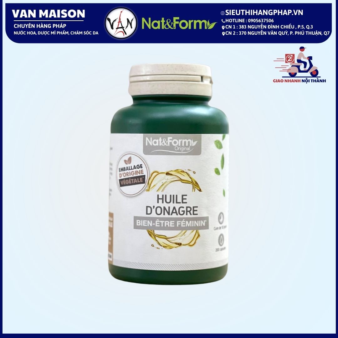 Viên uống tinh dầu hoa anh thảo nat & form huile onagre cân bằng nội tiết tố, đẹp da 200 viên xuất x