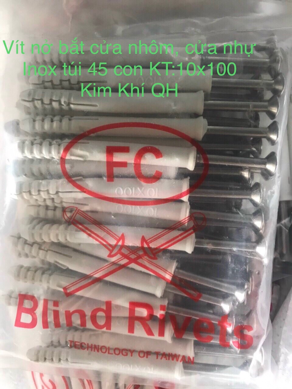 Combo túi 45 con vít lắp đặt 10x100 chất liệu inox kèm nở dùng lắp đặt khuôn cửa nhôm, cửa nhựa, cửa gỗ - Vít cửa thông minh dành cho các bác thợ