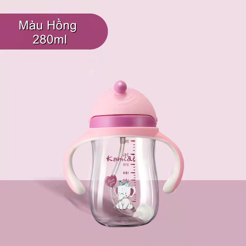 Bình nước kamidi cho bé, bình nước tập uống cho bé chống sặc thể tích 280ml