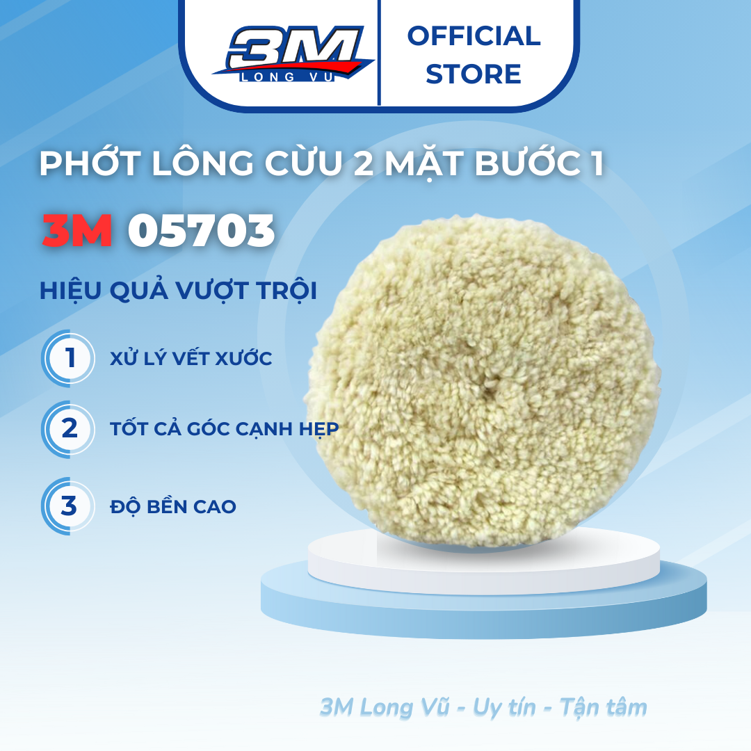 Phớt lông cừu 3m 05703 - phớt lông cừu 2 mặt 3m 05703 22cm có độ bền cao giúp xử lý các vết xước sau khi chà nhám - 3m long vu