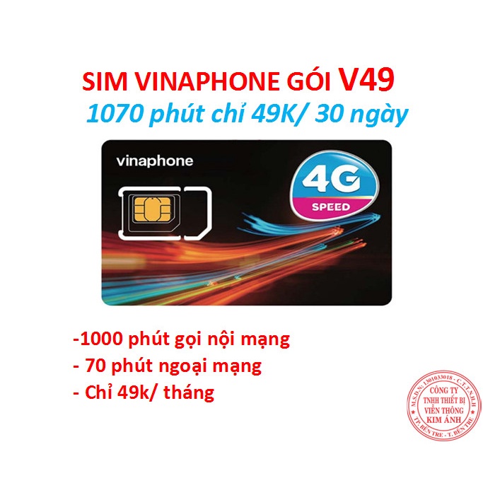 Sim Vinaphone dùng mãi Gói V49 nhận 1070 phút chỉ 49K/ 30 ngày, Hàng chính hãng FREESHIP - CHƯA KÍCH HOẠT