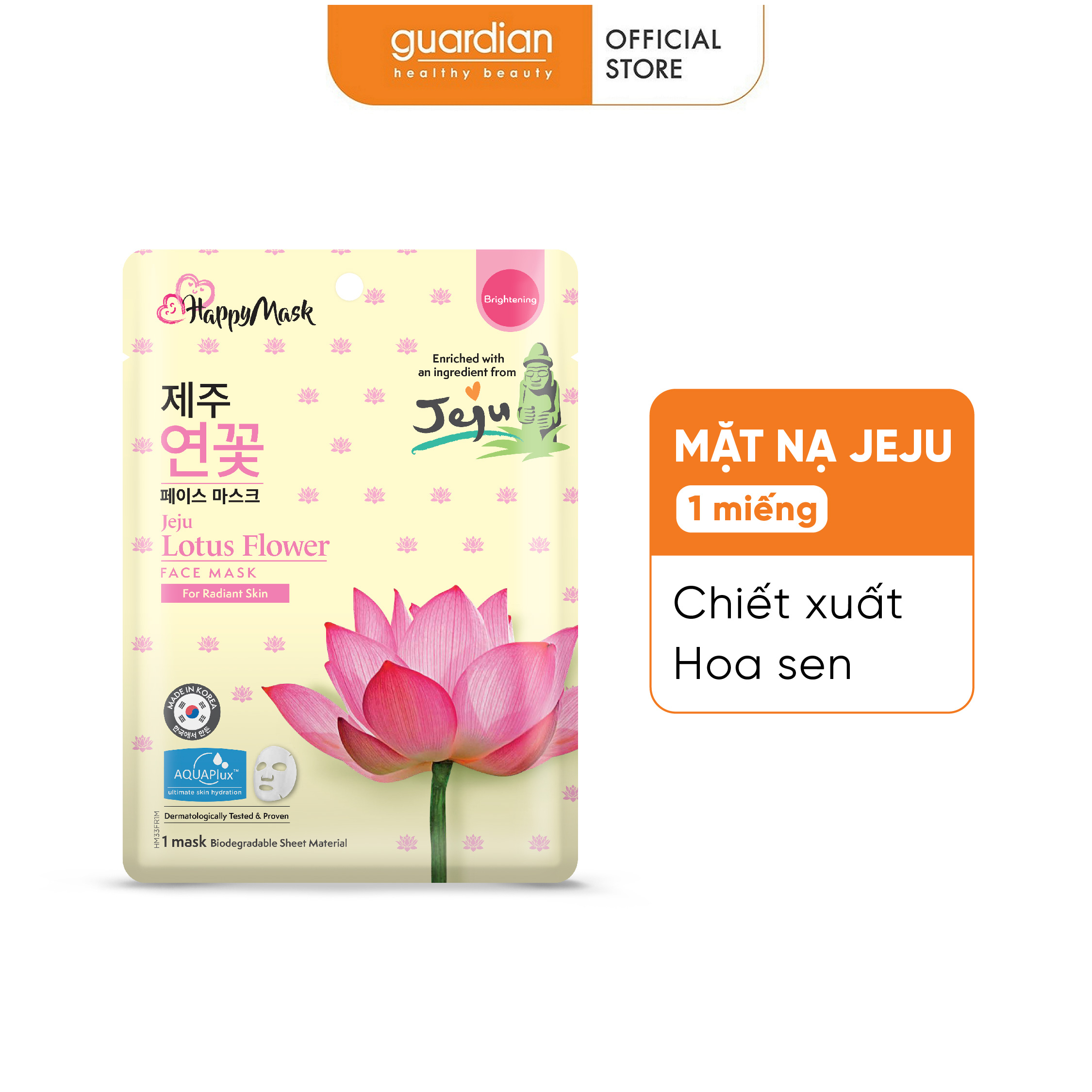 Mặt nạ sáng da happy mask jeju lotus face mask for radiant skin chiết xuất hoa sen 25ml
