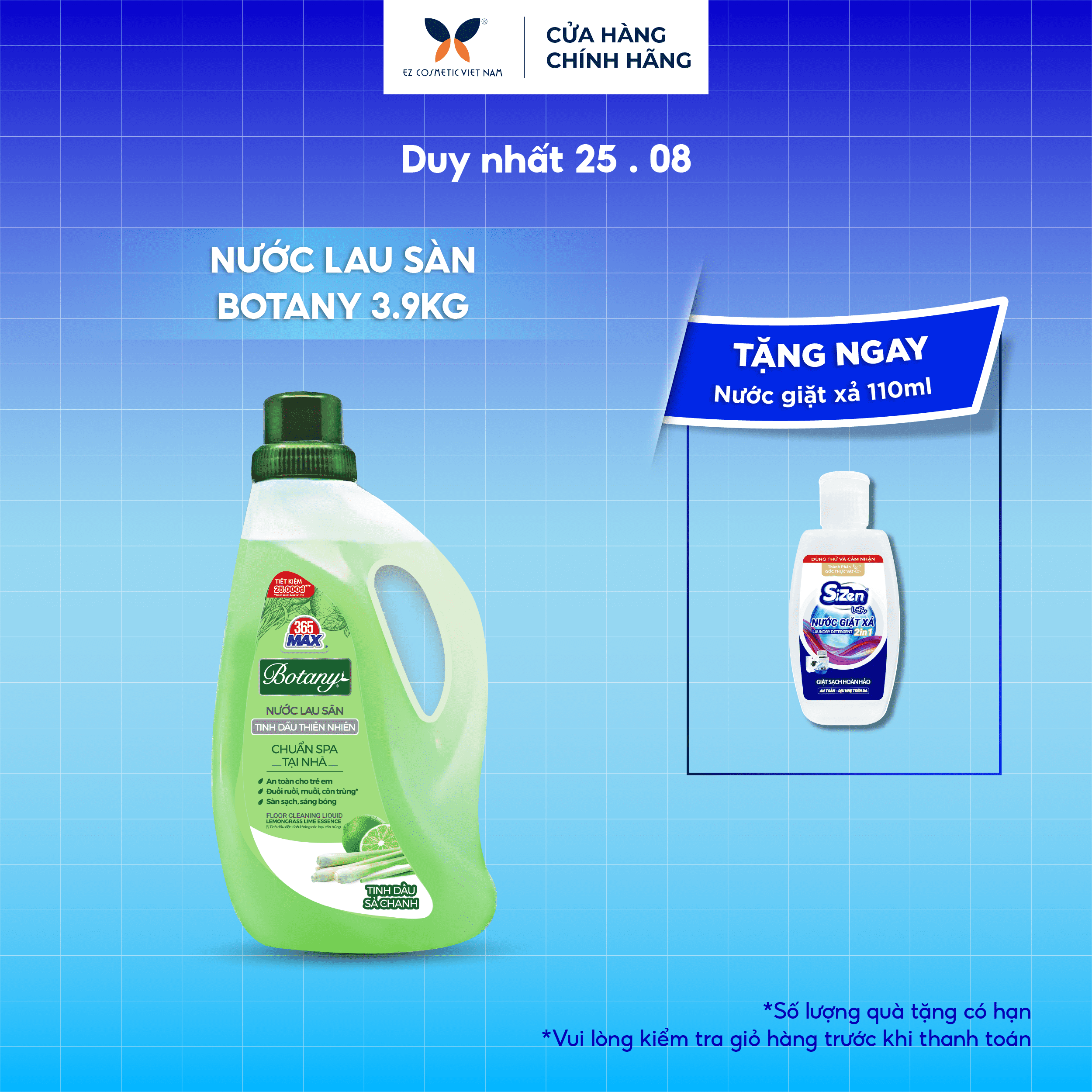 Nước Lau Sàn 365 Max Botany Tinh Dầu Sả Chanh thiên nhiên can 3.9Kg Làm sạch bóng sàn nhà, ngăn côn trùng, an toàn cho da trẻ em