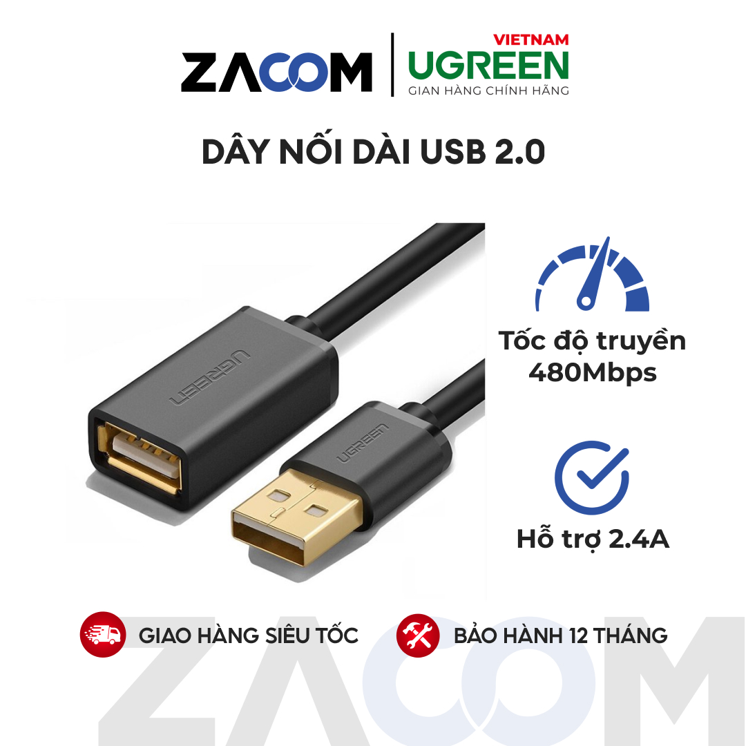 [HCM]Dây nối dài USB 2.0 (1 đầu đực 1 đầu cái) UGREEN US103
