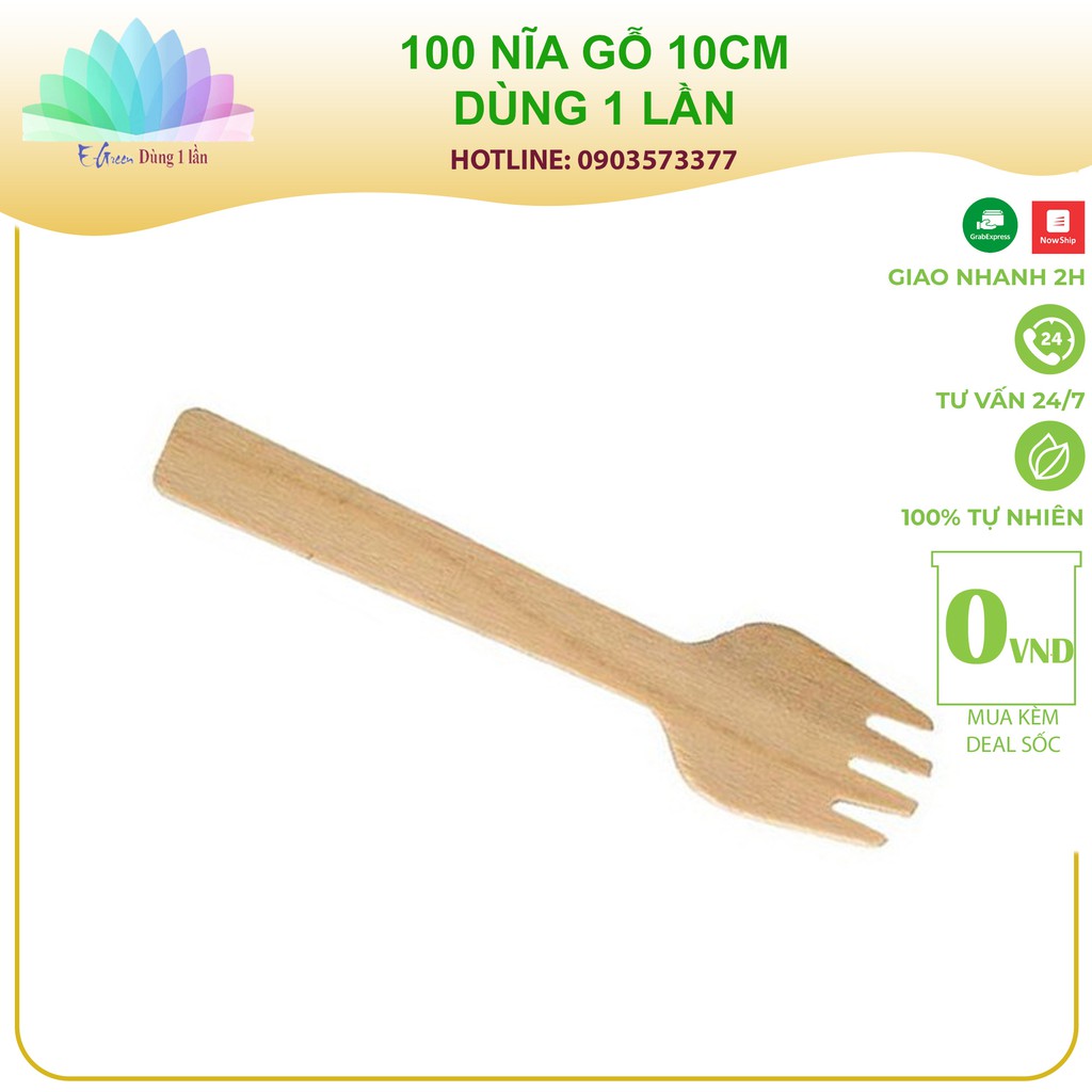 [HCM]100 Nĩa gỗ mini dùng một lần 10cm kiểu Nhật 100% tự nhiên an toàn tiện lợi - E Green Dùng 1 Lần
